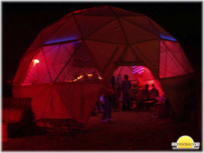 One of our geodesic domes at night